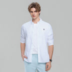 Men Slim Cotton Embroidered Oxford Shirt