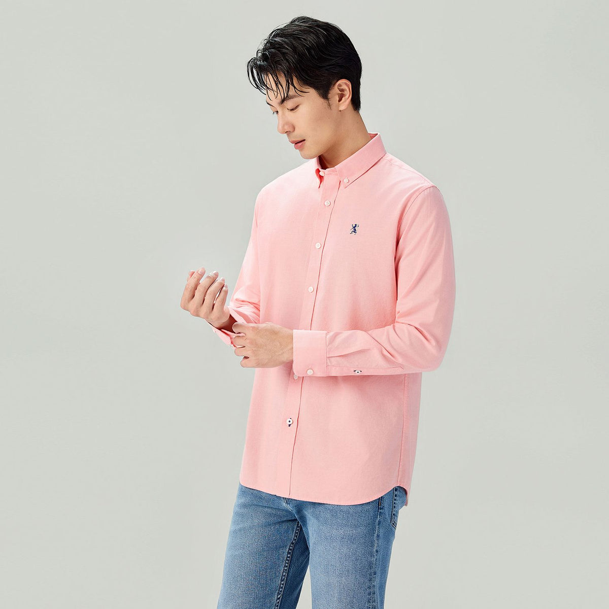 Men Slim Cotton Embroidered Oxford Shirt