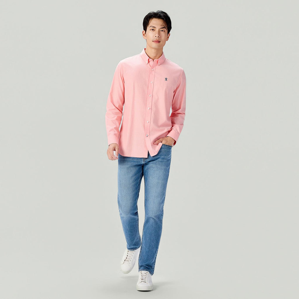 Men Slim Cotton Embroidered Oxford Shirt