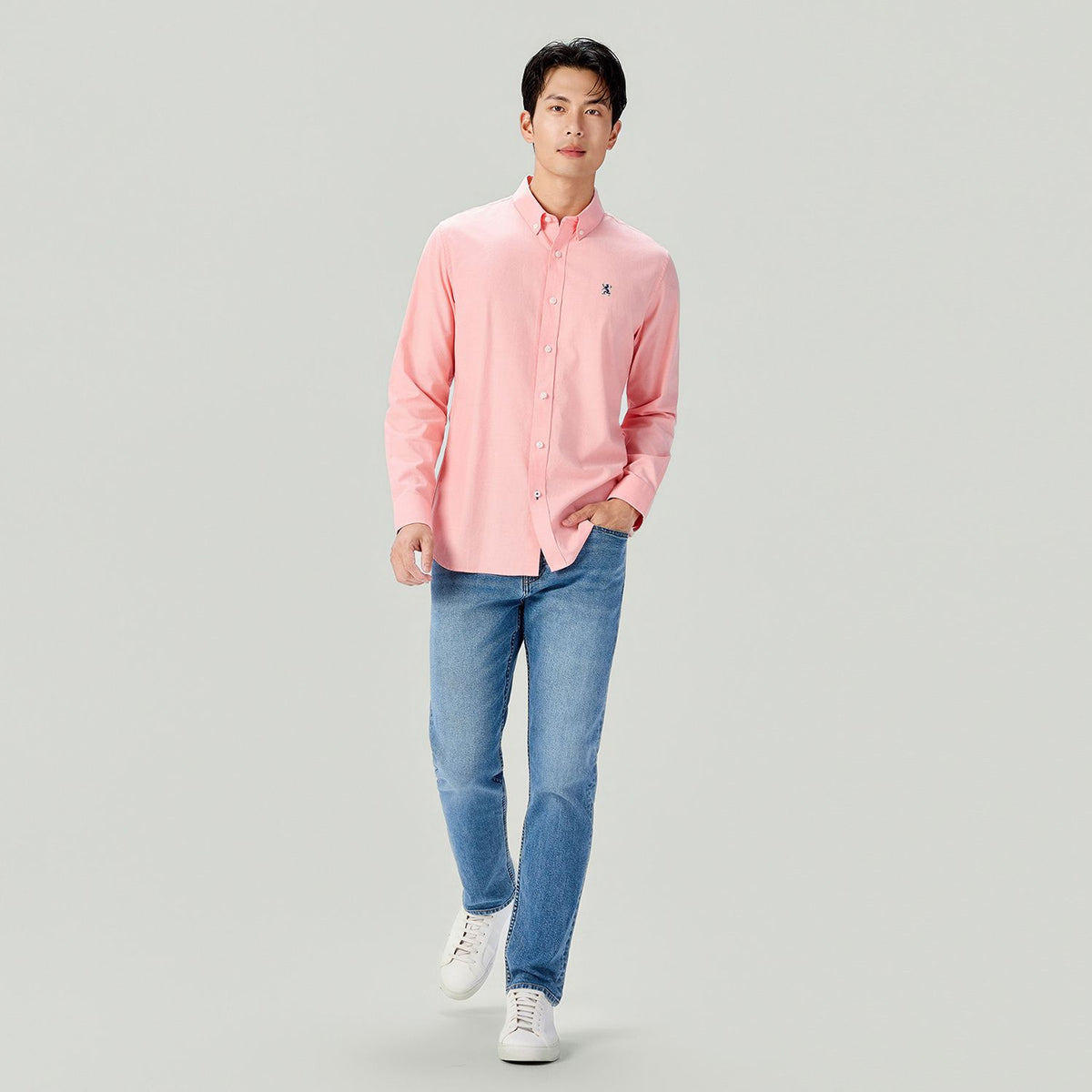 Men Slim Cotton Embroidered Oxford Shirt