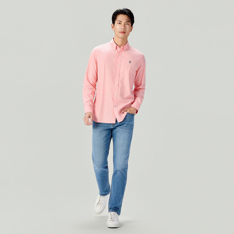 Men Slim Cotton Embroidered Oxford Shirt