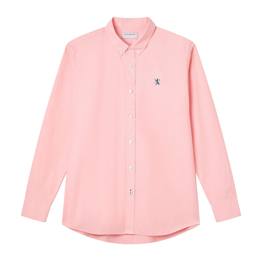 Men Slim Cotton Embroidered Oxford Shirt