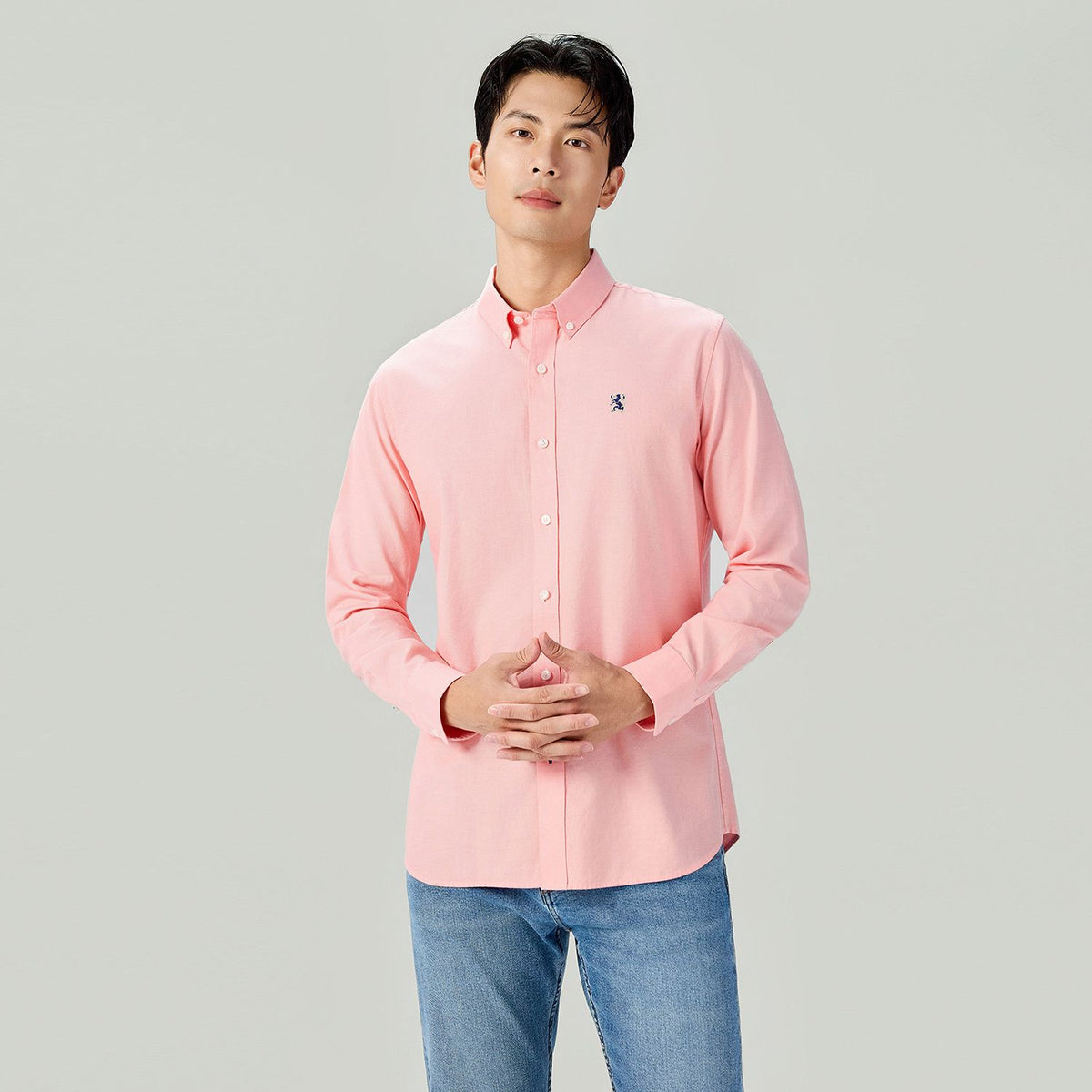 Men Slim Cotton Embroidered Oxford Shirt