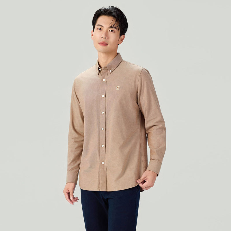 Men Slim Cotton Embroidered Oxford Shirt