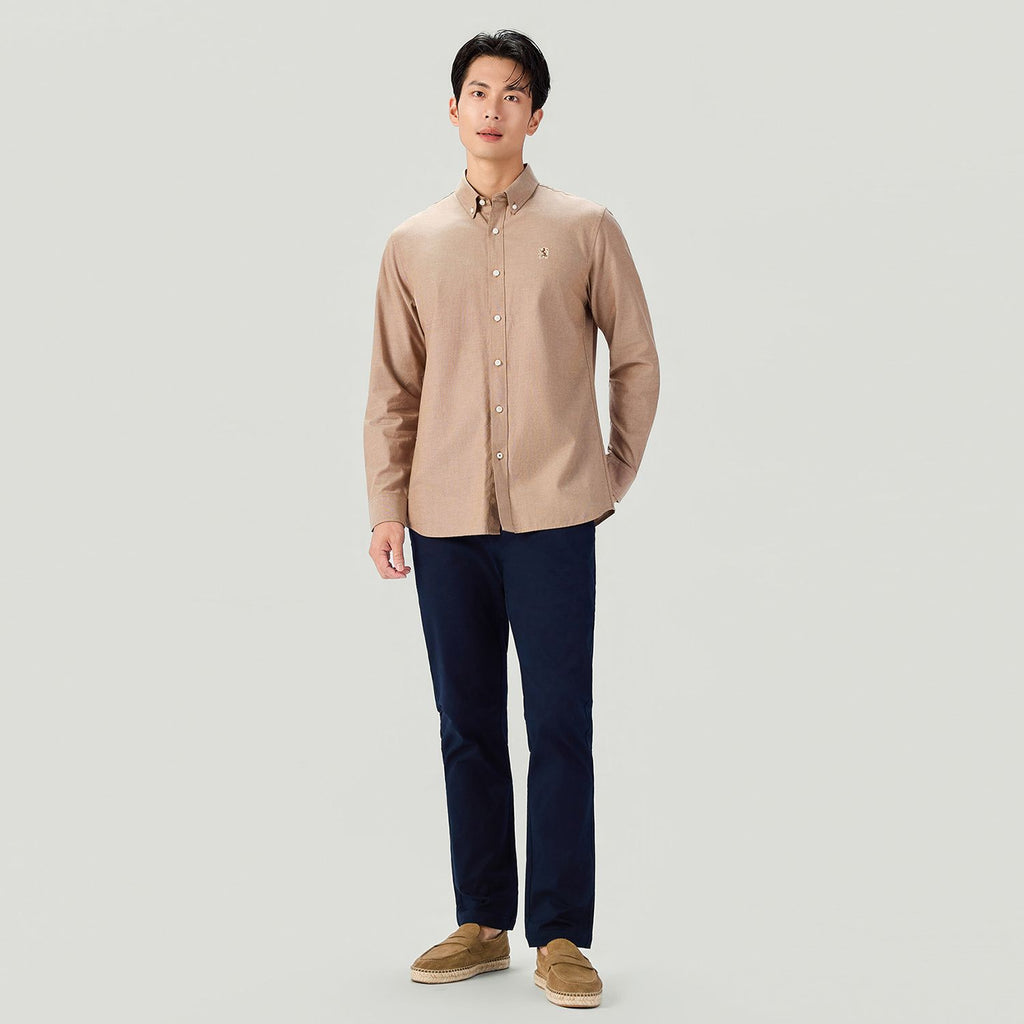 Men Slim Cotton Embroidered Oxford Shirt