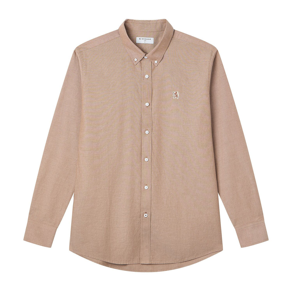 Men Slim Cotton Embroidered Oxford Shirt