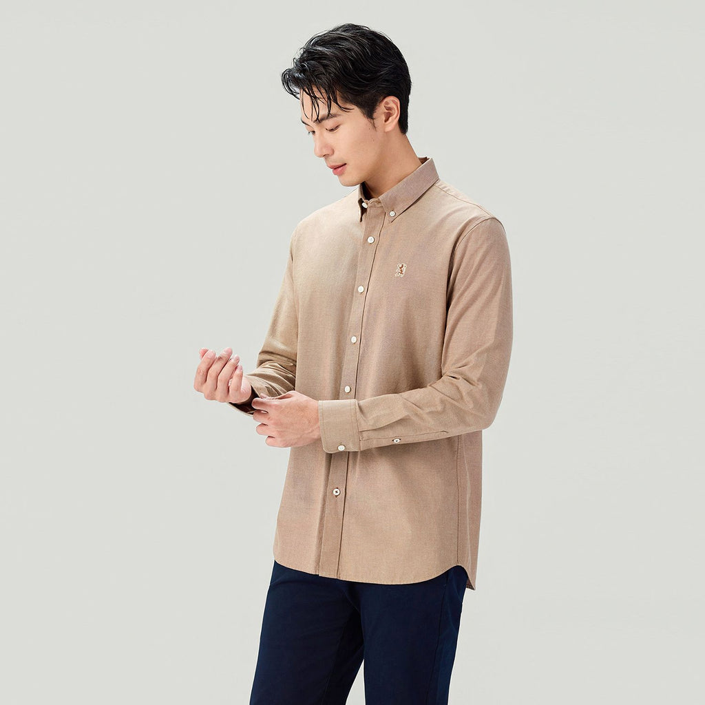 Men Slim Cotton Embroidered Oxford Shirt