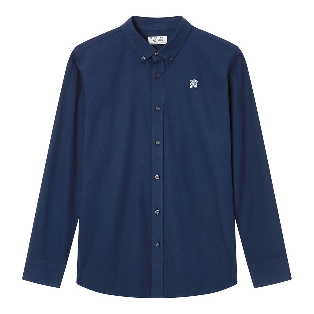 Men Slim Cotton Embroidered Oxford Shirt