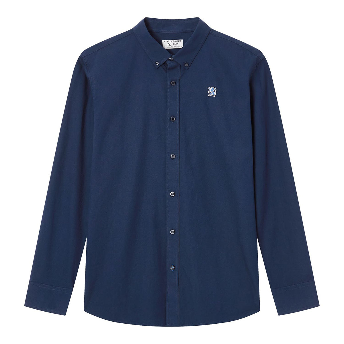 Men Slim Cotton Embroidered Oxford Shirt
