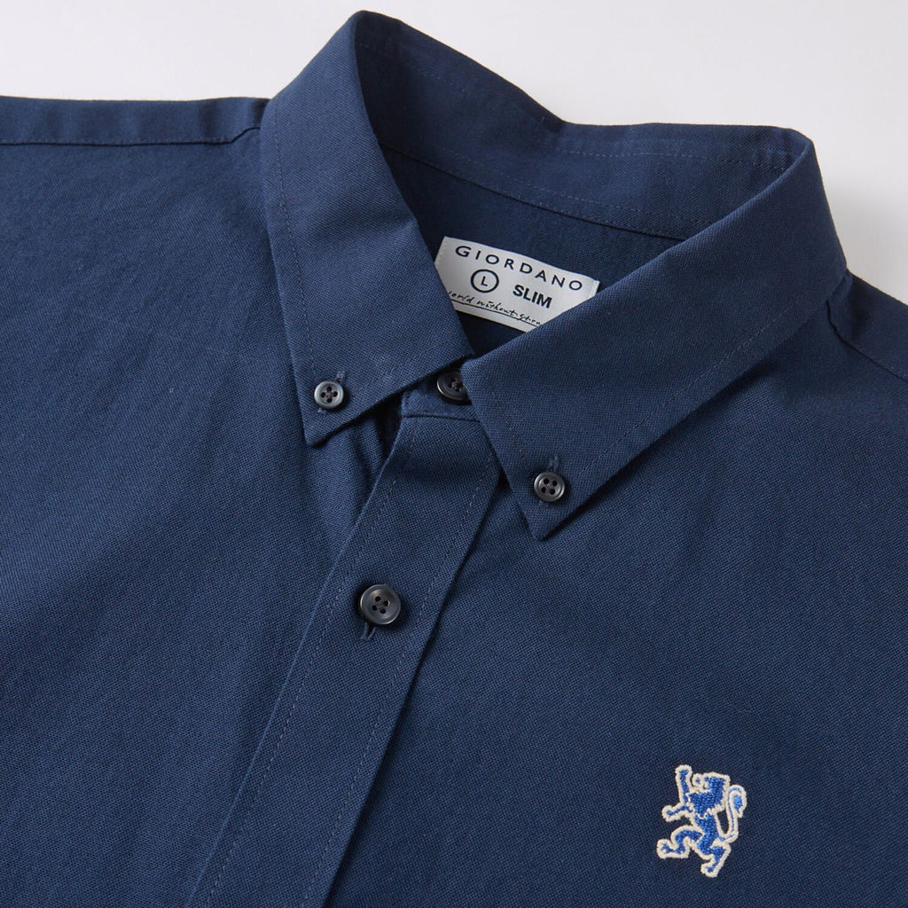 Men Slim Cotton Embroidered Oxford Shirt