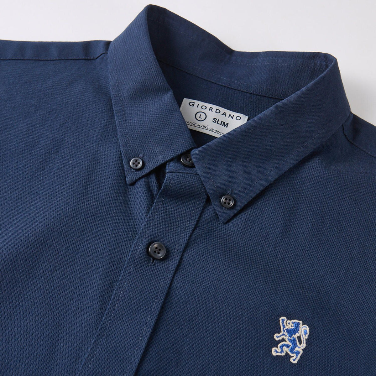 Men Slim Cotton Embroidered Oxford Shirt