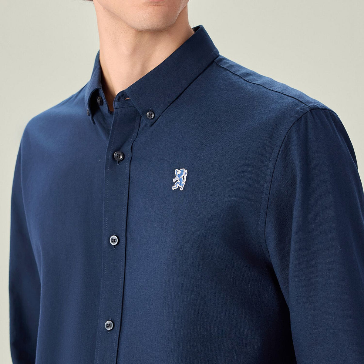 Men Slim Cotton Embroidered Oxford Shirt