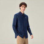 Men Slim Cotton Embroidered Oxford Shirt