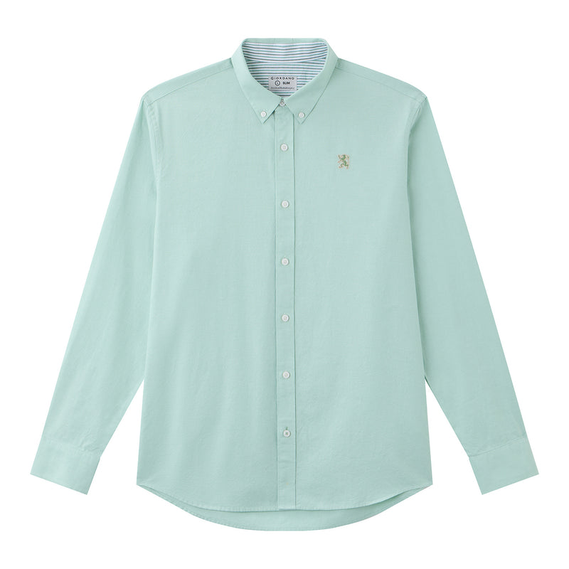 Men Slim Cotton Embroidered Oxford Shirt