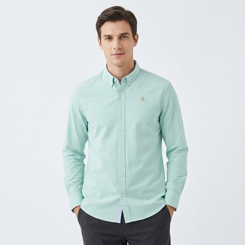 Men Slim Cotton Embroidered Oxford Shirt