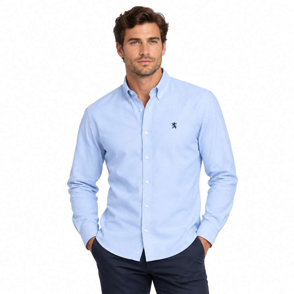 Men Slim Cotton Embroidered Oxford Shirt
