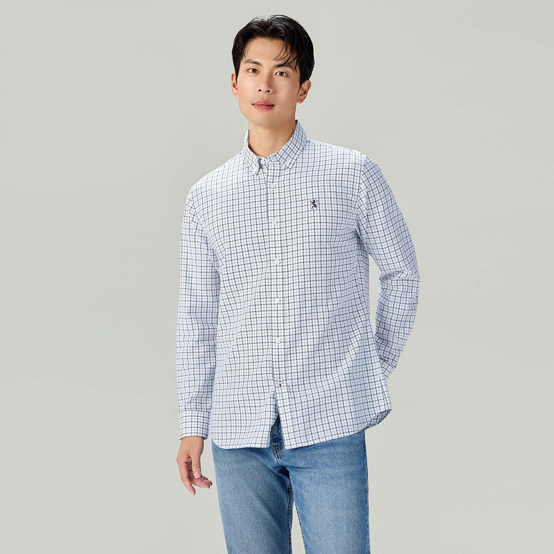 Men Slim Cotton Embroidered Oxford Shirt