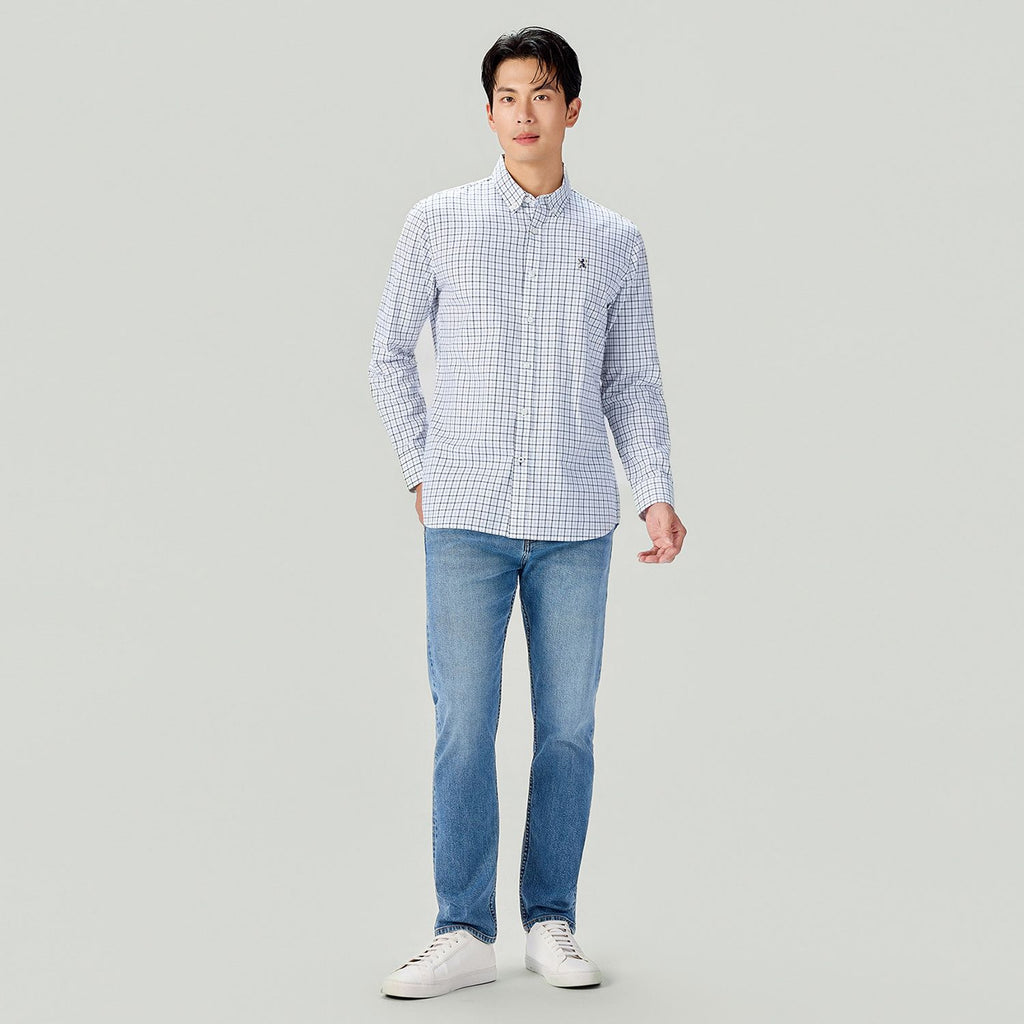 Men Slim Cotton Embroidered Oxford Shirt