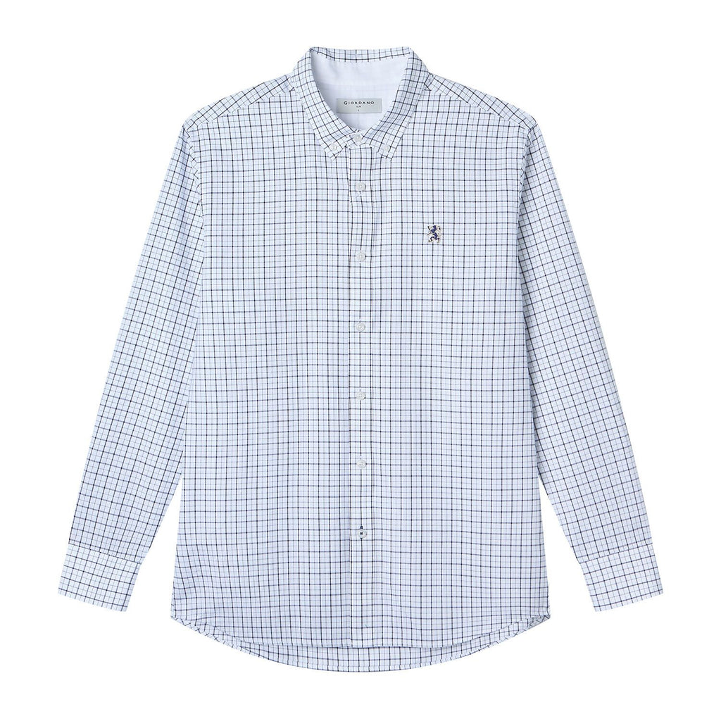 Men Slim Cotton Embroidered Oxford Shirt