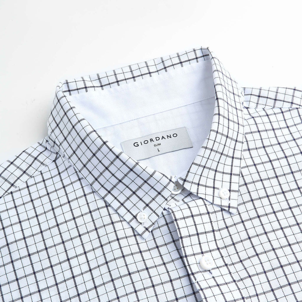 Men Slim Cotton Embroidered Oxford Shirt