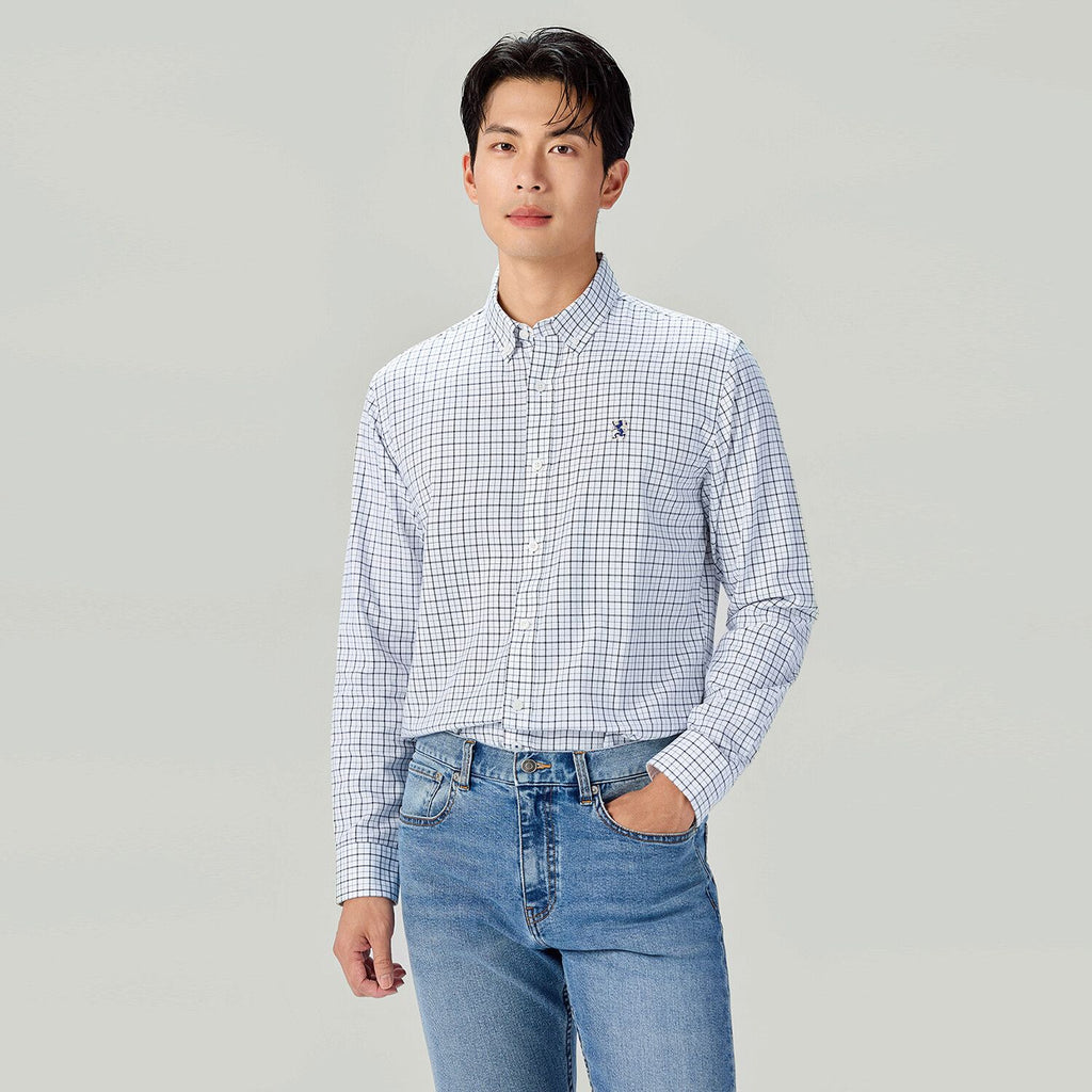 Men Slim Cotton Embroidered Oxford Shirt