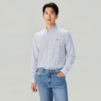 Men Slim Cotton Embroidered Oxford Shirt