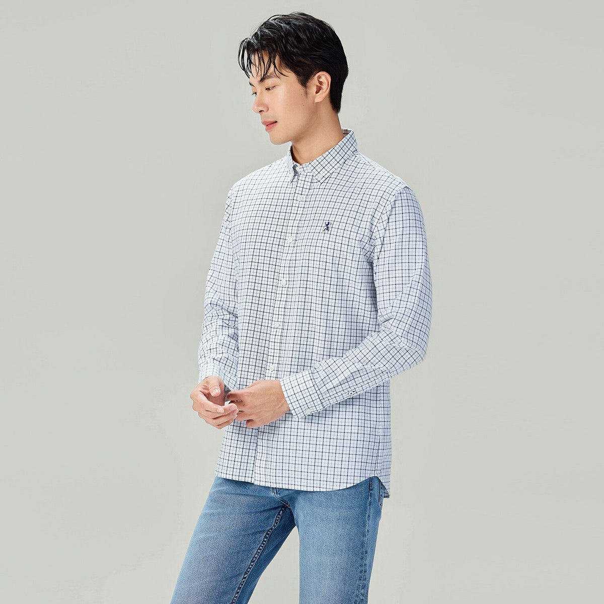 Men Slim Cotton Embroidered Oxford Shirt