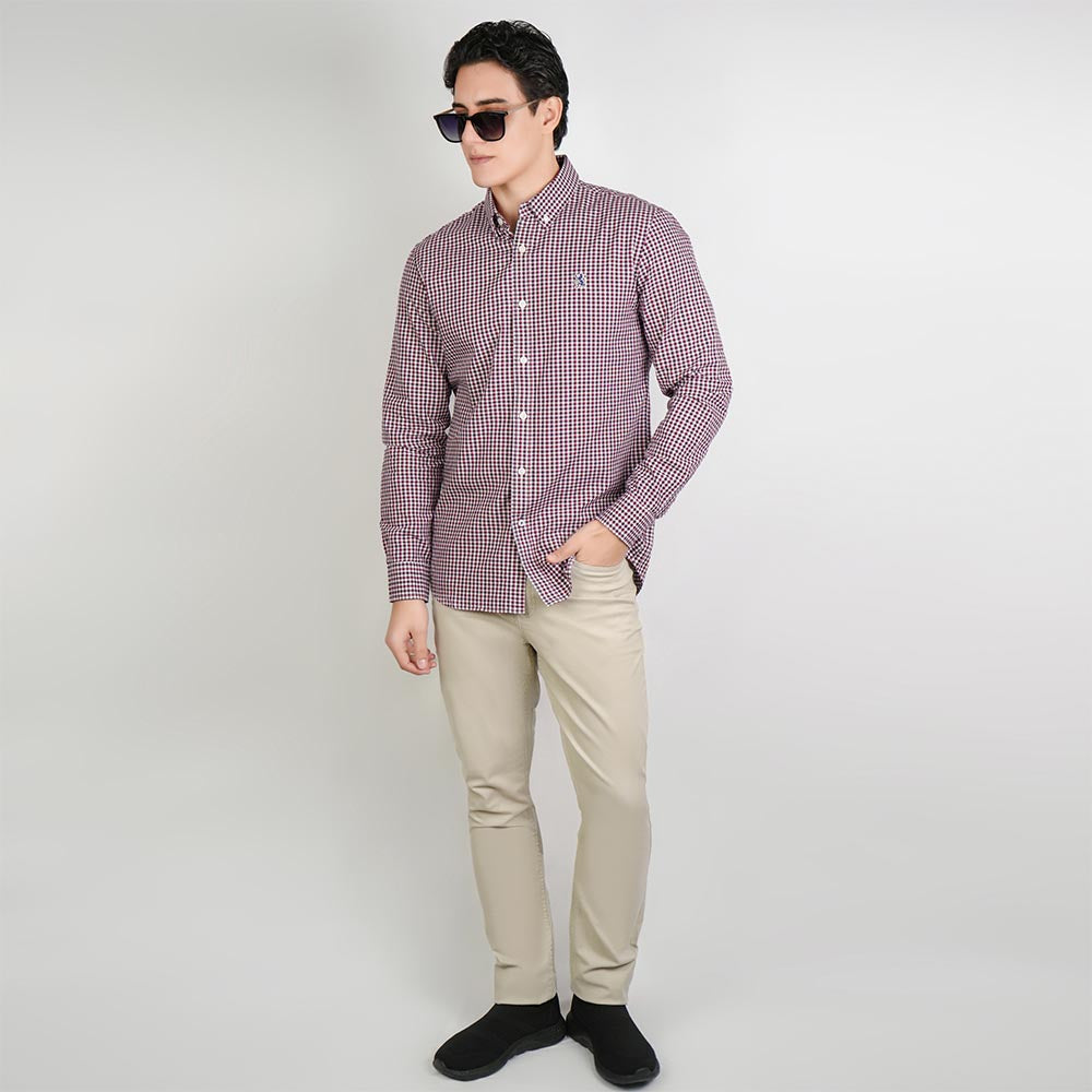Men Slim Cotton Embroidered Oxford Shirt