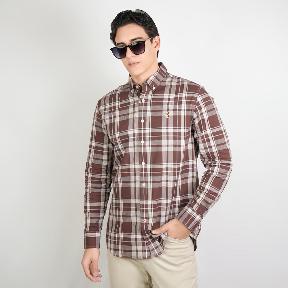 Men Slim Cotton Embroidered Oxford Shirt
