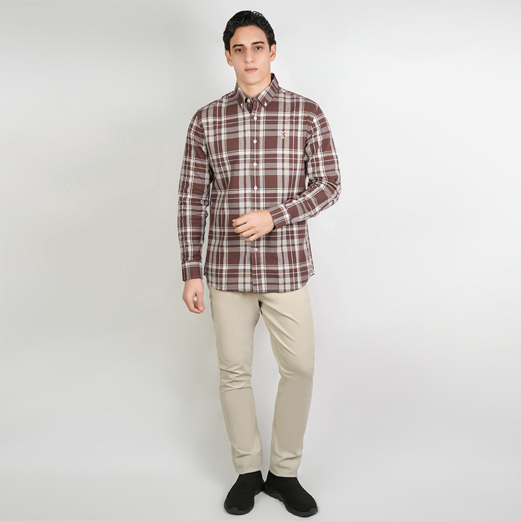 Men Slim Cotton Embroidered Oxford Shirt