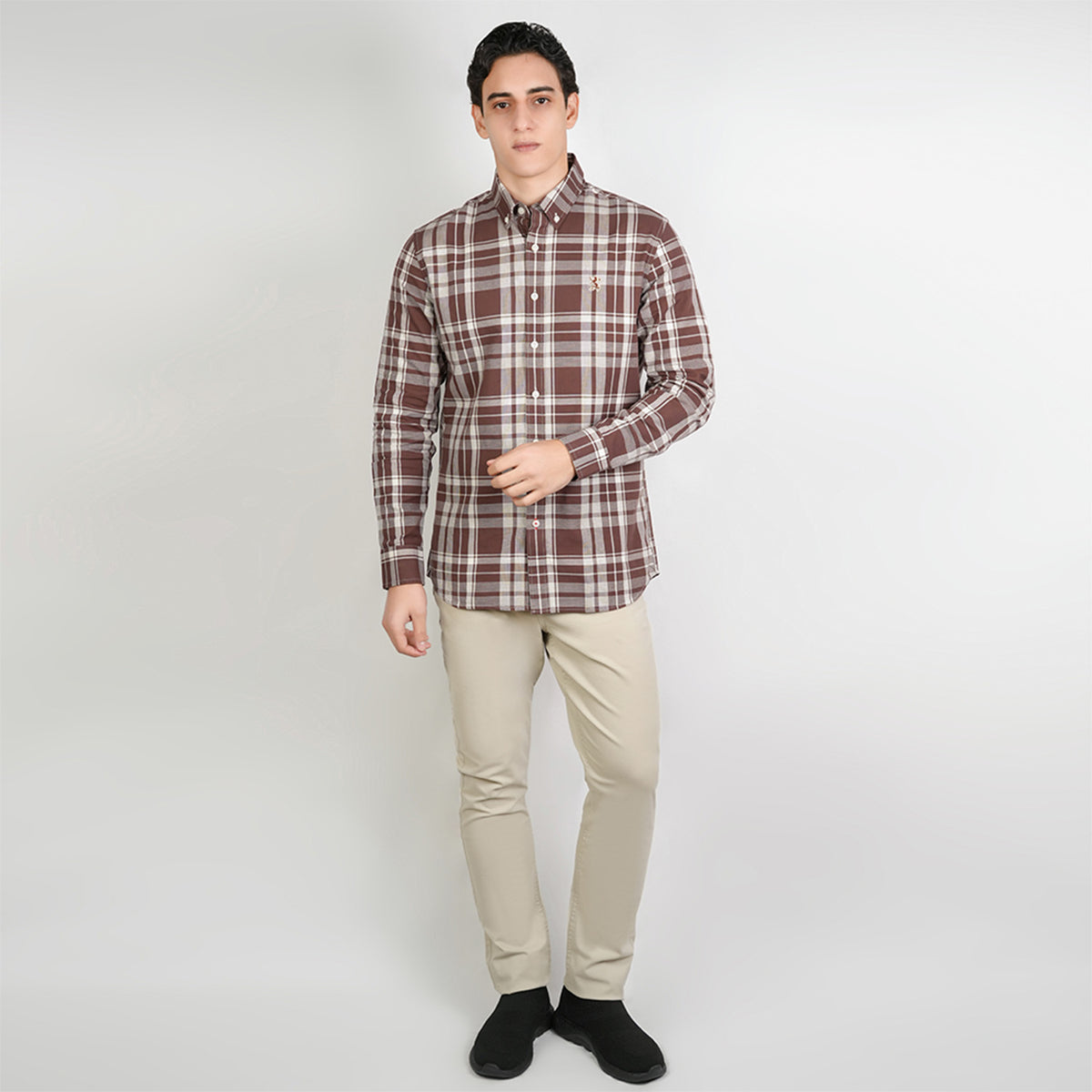 Men Slim Cotton Embroidered Oxford Shirt