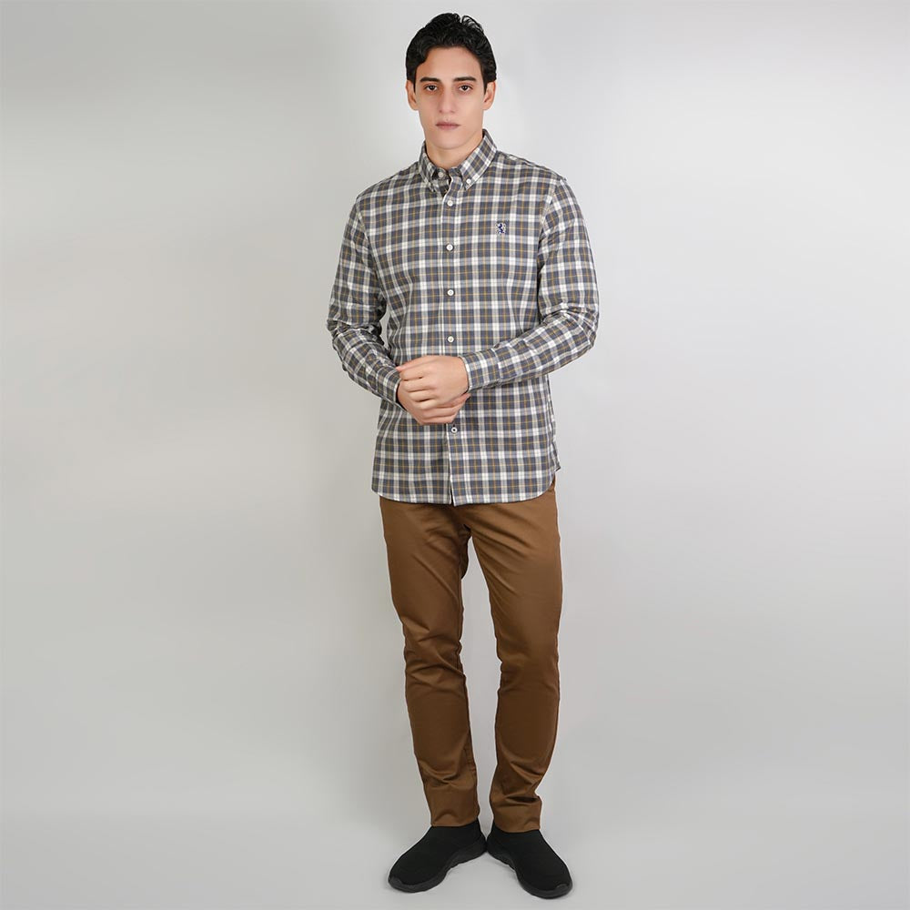 Men Slim Cotton Embroidered Oxford Shirt