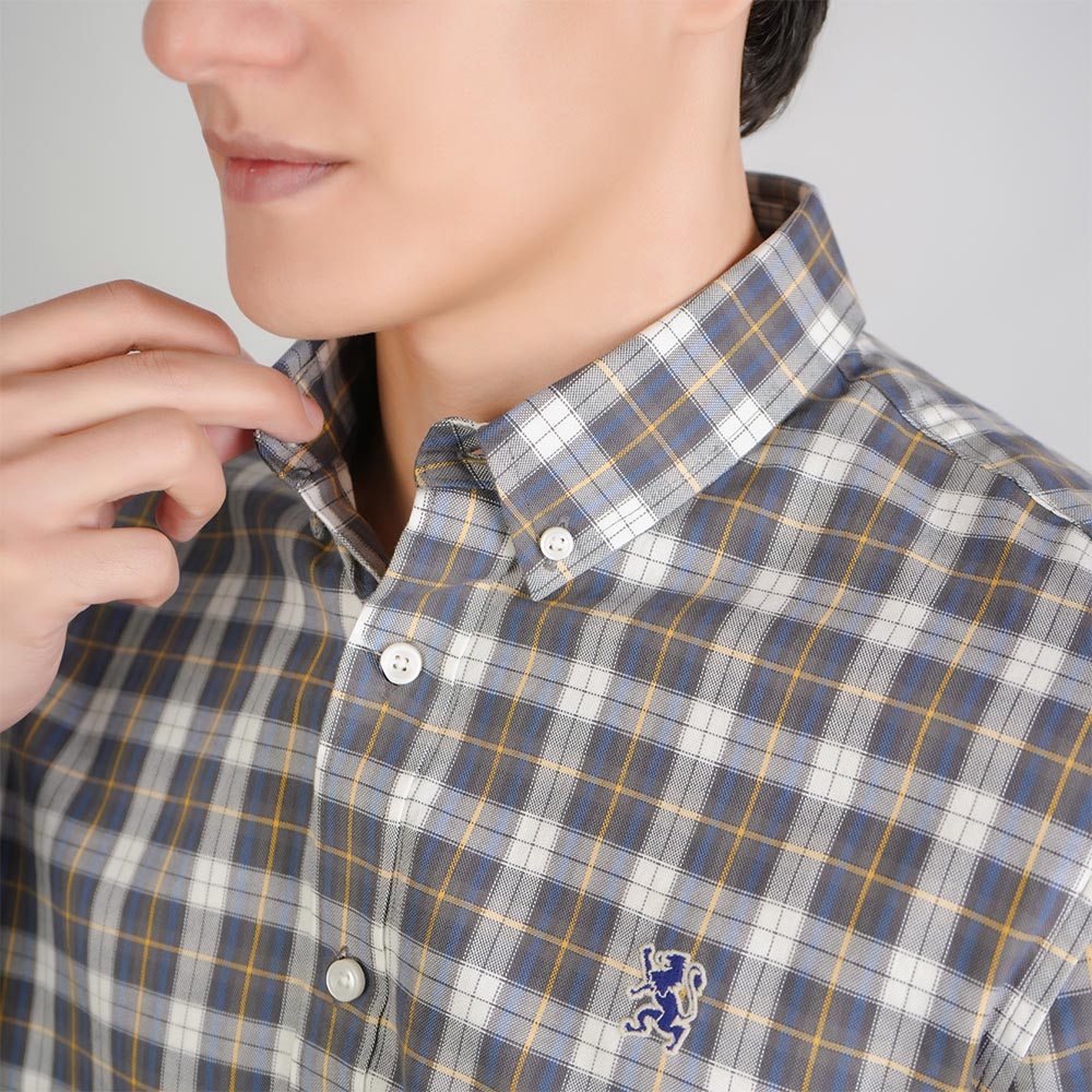 Men Slim Cotton Embroidered Oxford Shirt