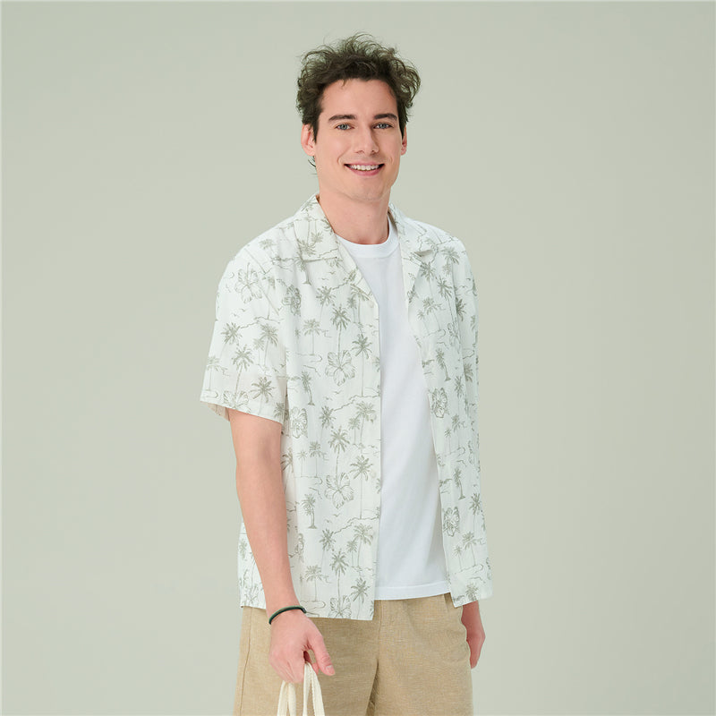 Men's Relaxed Linen Cotton Printed Shirt