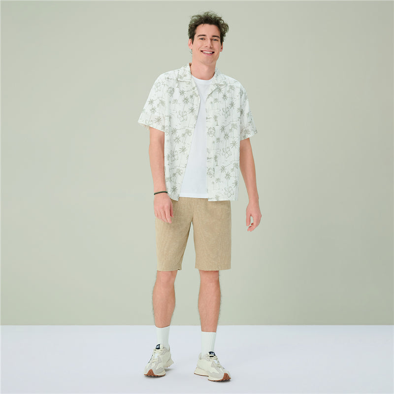 Men's Relaxed Linen Cotton Printed Shirt