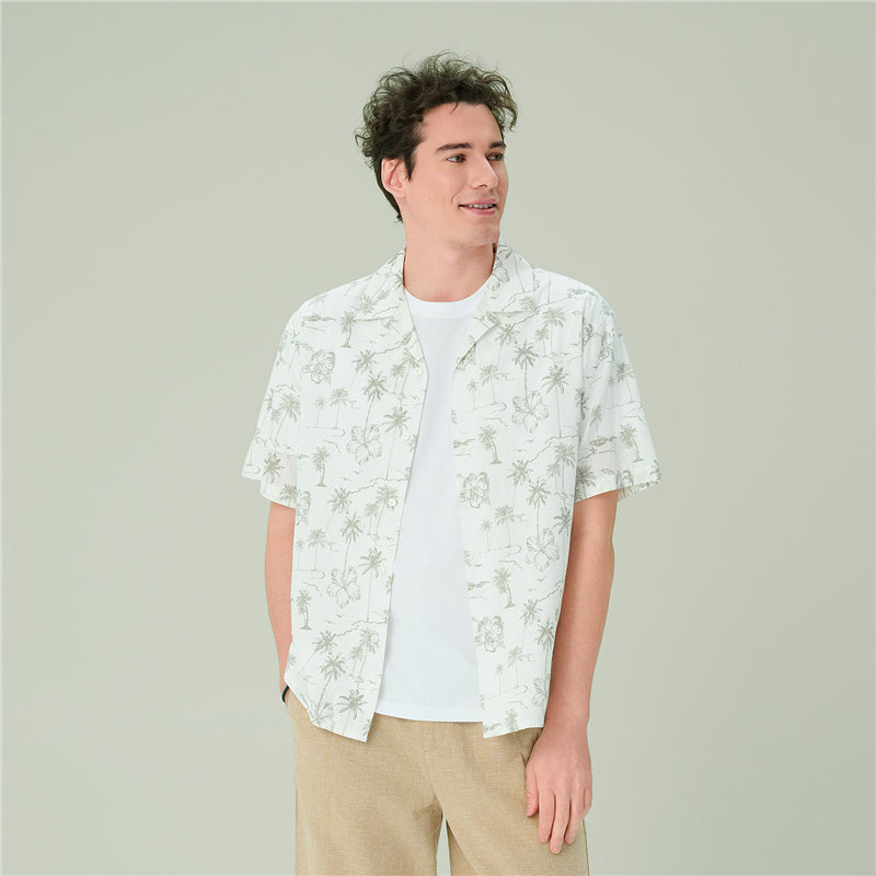 Men's Relaxed Linen Cotton Printed Shirt