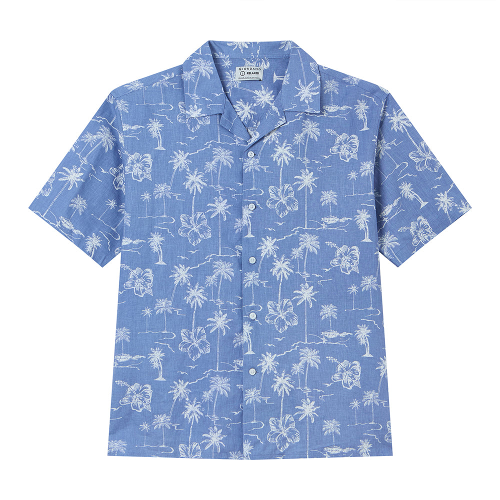 Men's Relaxed Linen Cotton Printed Shirt