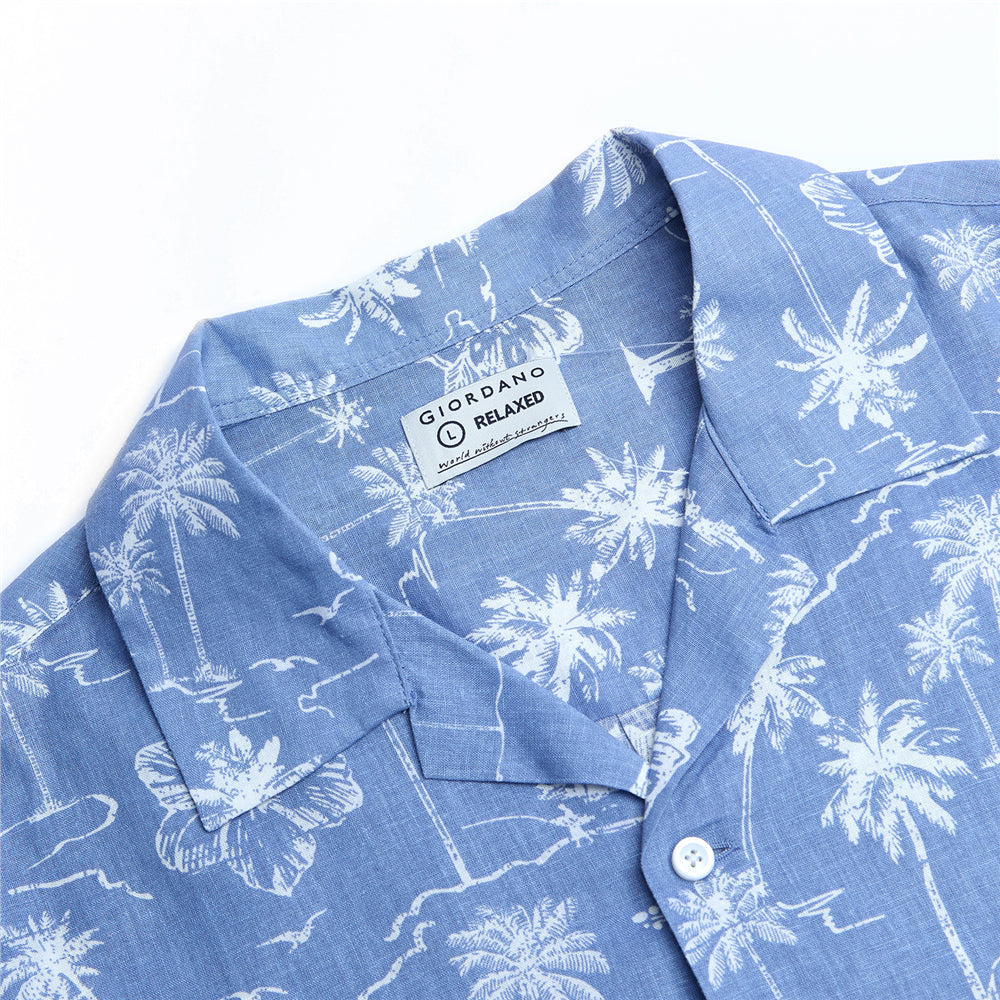 Men's Relaxed Linen Cotton Printed Shirt