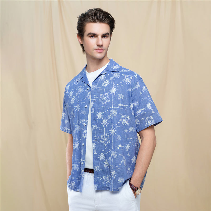 Men's Relaxed Linen Cotton Printed Shirt