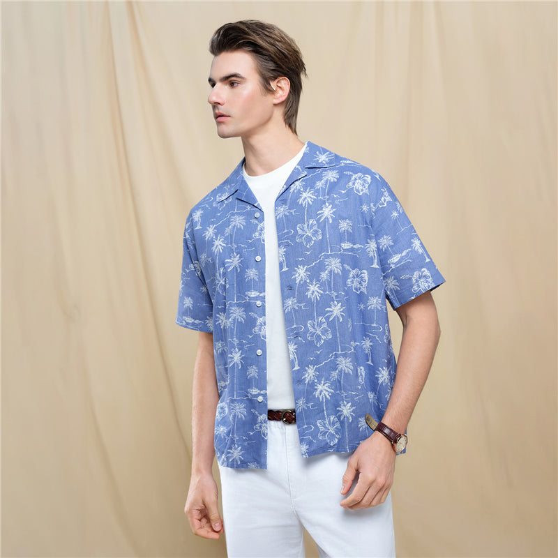 Men's Relaxed Linen Cotton Printed Shirt