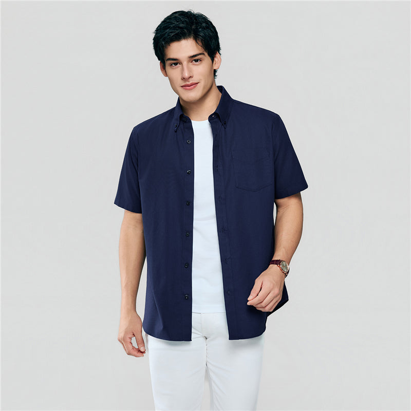 Men's Regular Fit Wrinkle-Free Short Sleeve Oxford Shirt