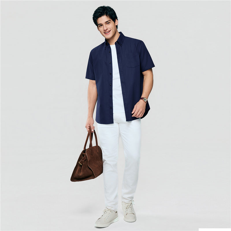 Men's Regular Fit Wrinkle-Free Short Sleeve Oxford Shirt