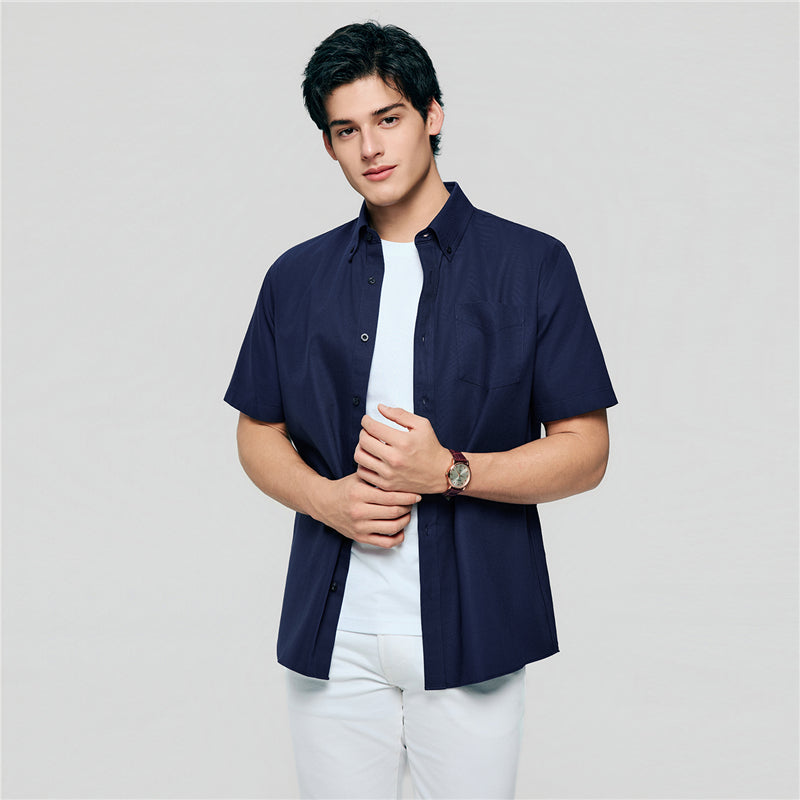 Men's Regular Fit Wrinkle-Free Short Sleeve Oxford Shirt