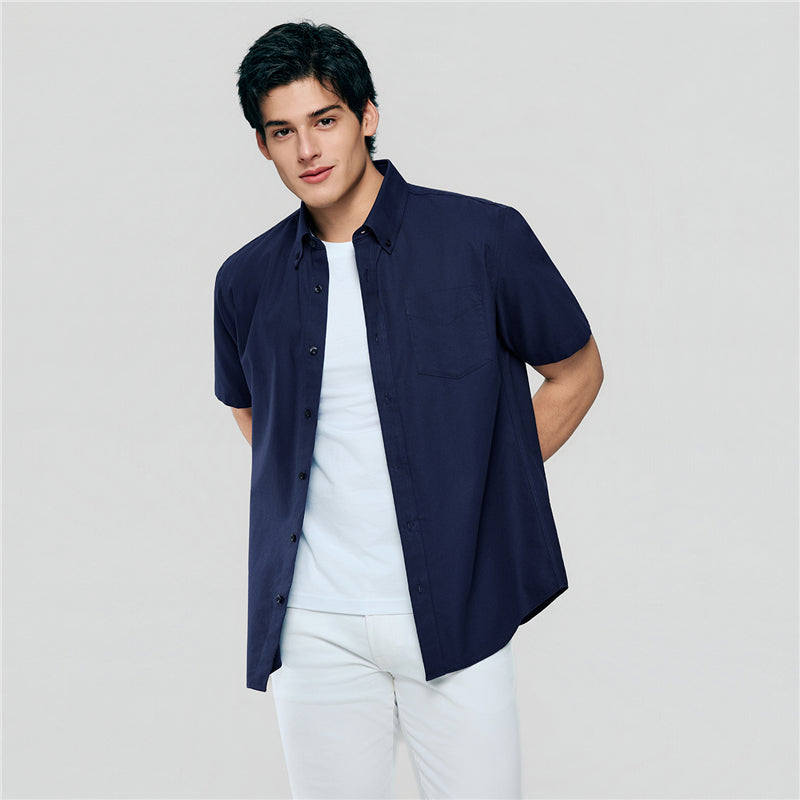 Men's Regular Fit Wrinkle-Free Short Sleeve Oxford Shirt