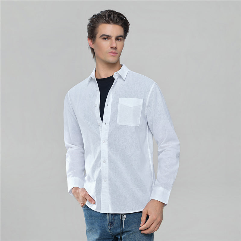 Men's Slim Linen Cotton Solid Shirt