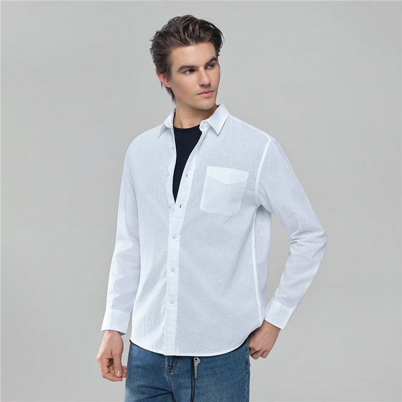 Men's Slim Linen Cotton Solid Shirt