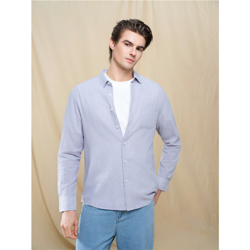 Men's Slim Linen Cotton Solid Shirt