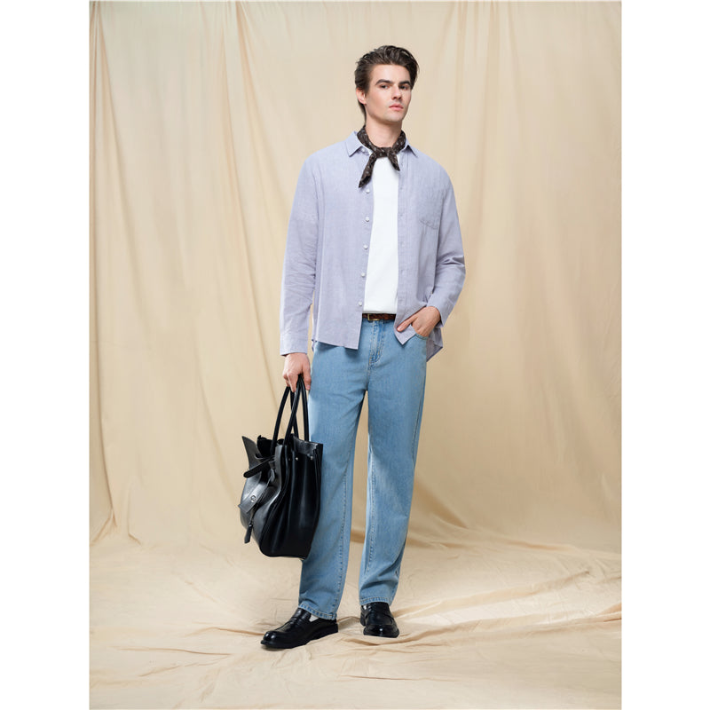 Men's Slim Linen Cotton Solid Shirt