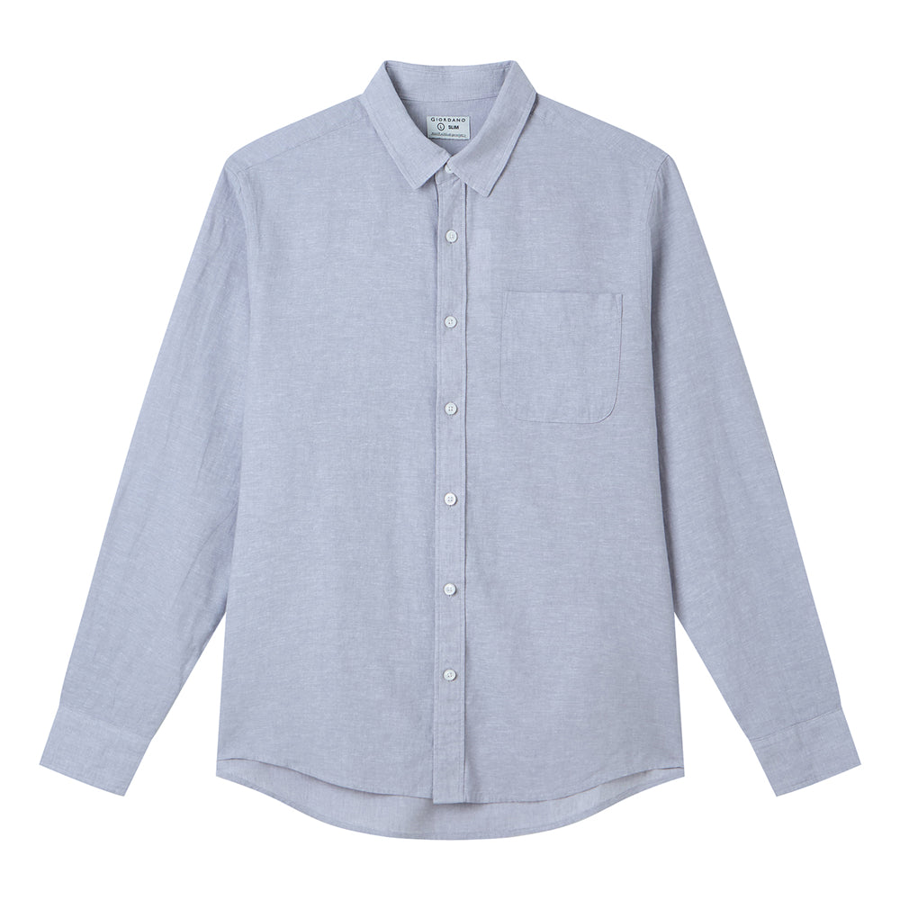 Men's Slim Linen Cotton Solid Shirt