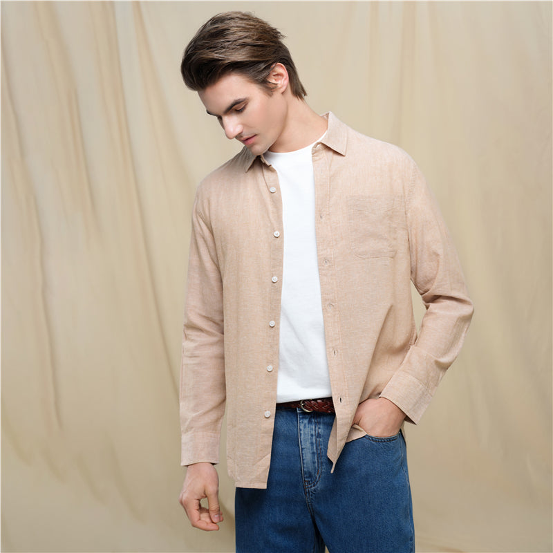 Men's Slim Linen Cotton Solid Shirt